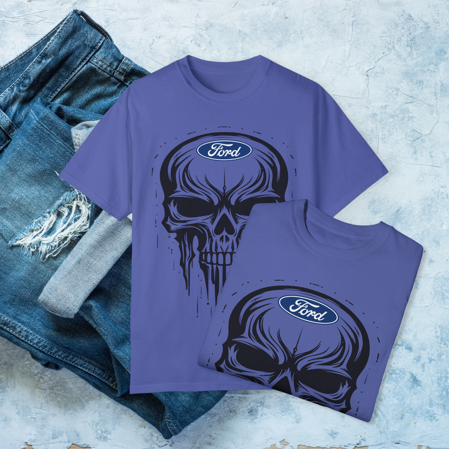 Skull T-Shirt, Dripping Skull Automotive Graphic Tee, Bold Car Enthusiast Shirt, Perfect Apparel for Ford Fans