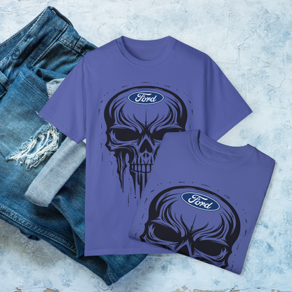 Skull T-Shirt, Dripping Skull Automotive Graphic Tee, Bold Car Enthusiast Shirt, Perfect Apparel for Ford Fans