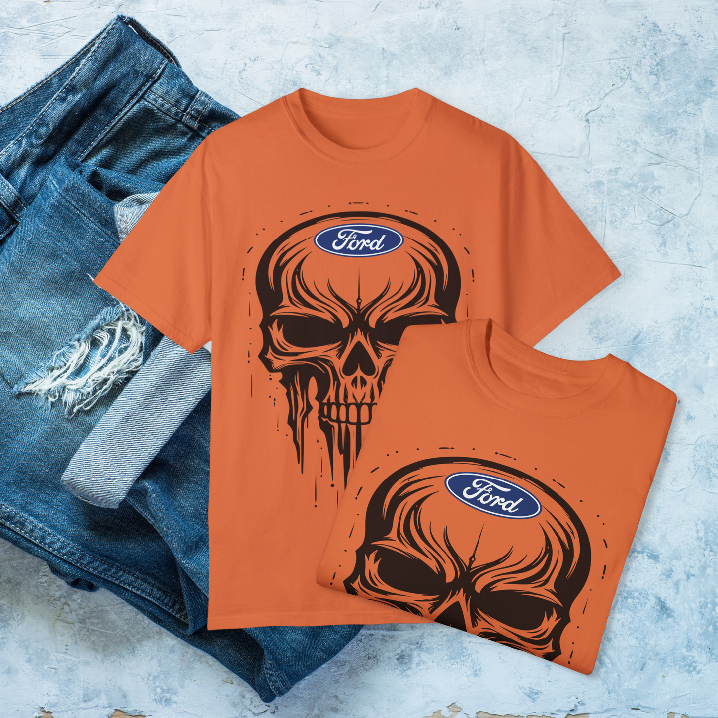 Skull T-Shirt, Dripping Skull Automotive Graphic Tee, Bold Car Enthusiast Shirt, Perfect Apparel for Ford Fans