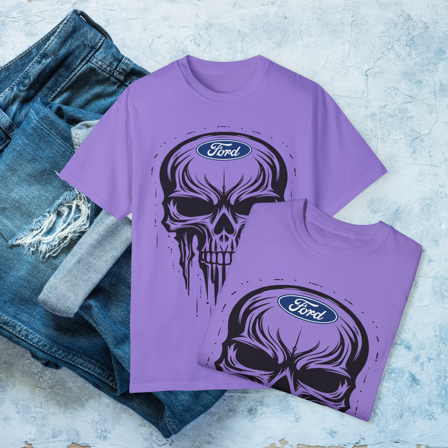 Skull T-Shirt, Dripping Skull Automotive Graphic Tee, Bold Car Enthusiast Shirt, Perfect Apparel for Ford Fans