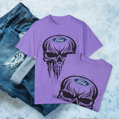 Skull T-Shirt, Dripping Skull Automotive Graphic Tee, Bold Car Enthusiast Shirt, Perfect Apparel for Ford Fans