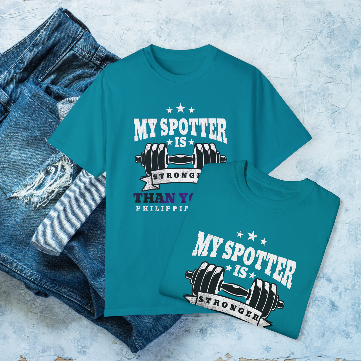 My Spotter Is Stronger Christian Gym Shirt, Philippians 4:13 Faith Workout Tee