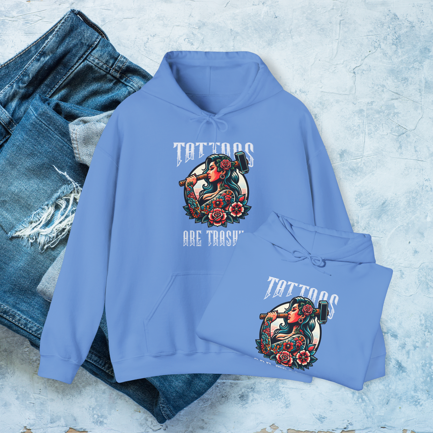 Tattoos Are Trashy Hoodie, Funny Tattoo Lover Pullover, Bold Graphic Sweatshirt