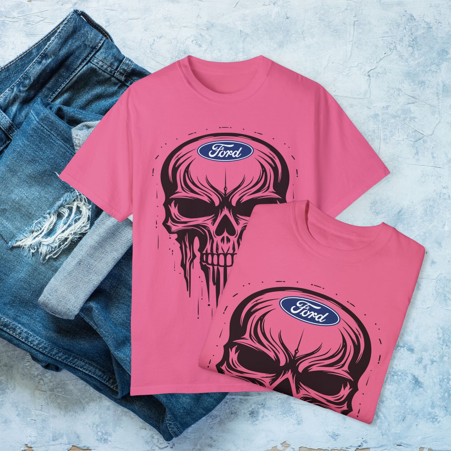 Skull T-Shirt, Dripping Skull Automotive Graphic Tee, Bold Car Enthusiast Shirt, Perfect Apparel for Ford Fans
