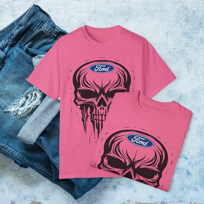 Skull T-Shirt, Dripping Skull Automotive Graphic Tee, Bold Car Enthusiast Shirt, Perfect Apparel for Ford Fans