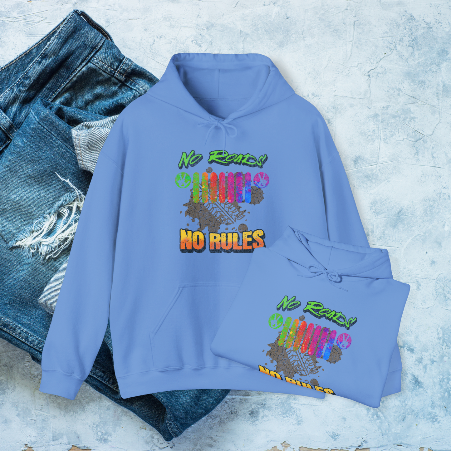 No Roads No Rules Hoodie, Off-Road Adventure Sweatshirt, Colorful 4x4 Pullover, Bold & Rugged Apparel