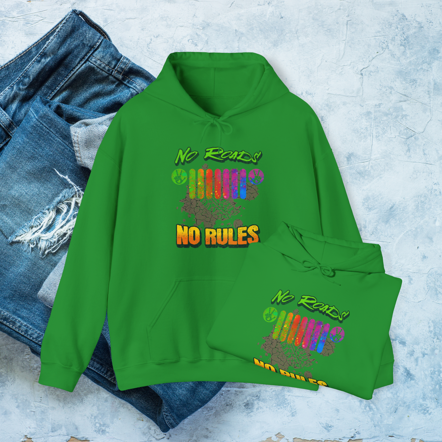 No Roads No Rules Hoodie, Off-Road Adventure Sweatshirt, Colorful 4x4 Pullover, Bold & Rugged Apparel