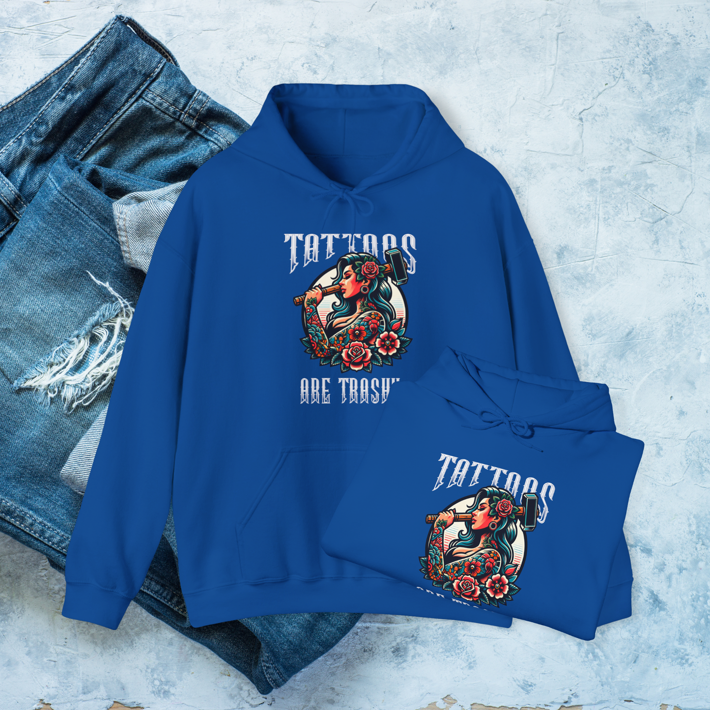 Tattoos Are Trashy Hoodie, Funny Tattoo Lover Pullover, Bold Graphic Sweatshirt