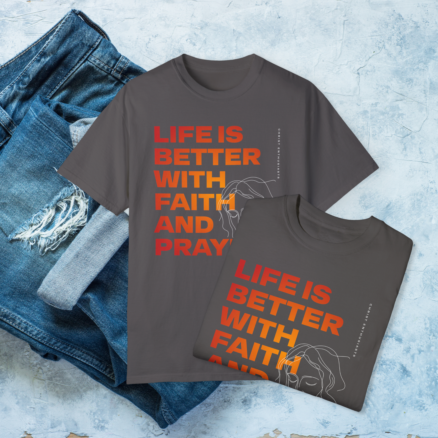 Faith and Prayer T-Shirt, Christian Inspirational Tee, Christ Enthusiast Shirt, Jesus Line Art Graphic Tee