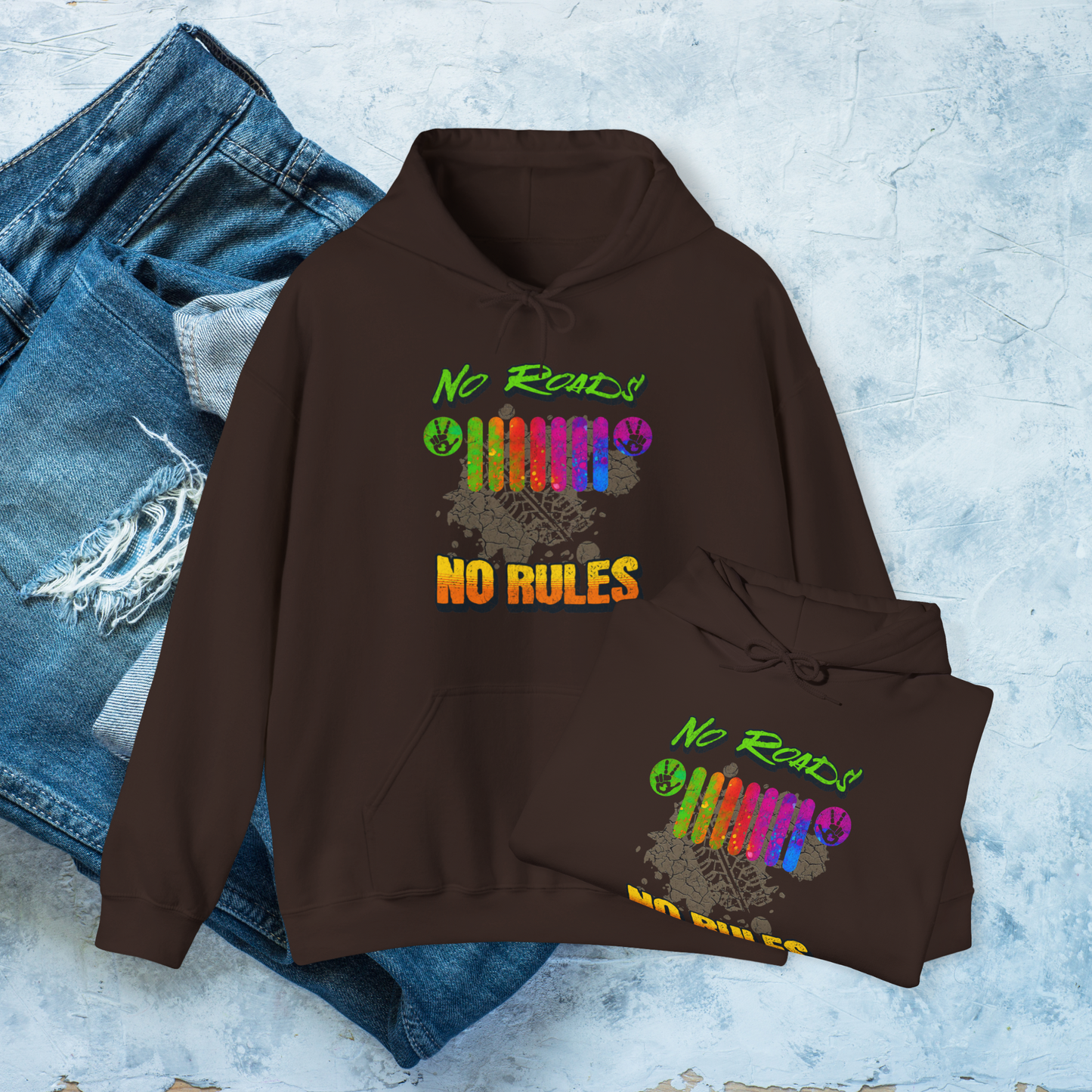 No Roads No Rules Hoodie, Off-Road Adventure Sweatshirt, Colorful 4x4 Pullover, Bold & Rugged Apparel