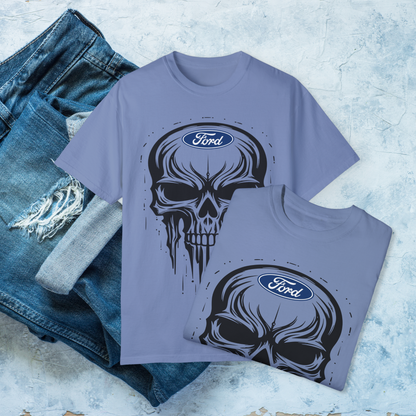 Skull T-Shirt, Dripping Skull Automotive Graphic Tee, Bold Car Enthusiast Shirt, Perfect Apparel for Ford Fans