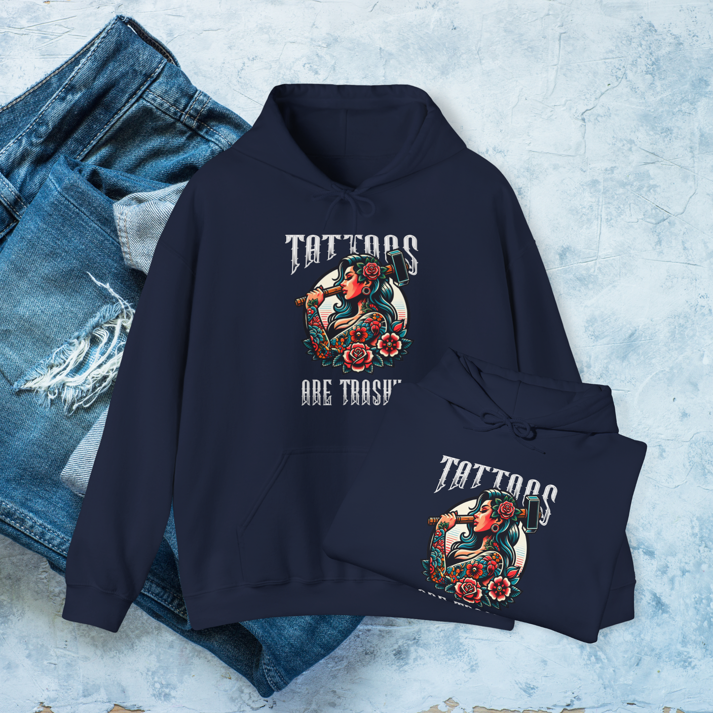 Tattoos Are Trashy Hoodie, Funny Tattoo Lover Pullover, Bold Graphic Sweatshirt
