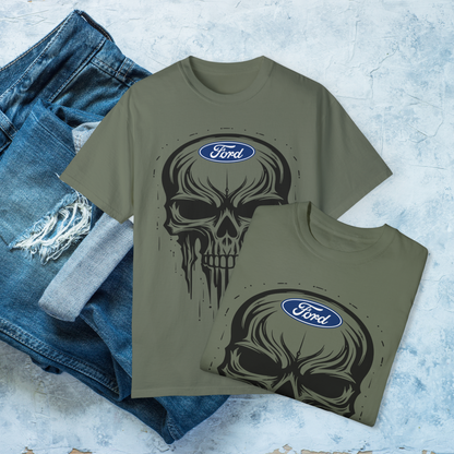 Skull T-Shirt, Dripping Skull Automotive Graphic Tee, Bold Car Enthusiast Shirt, Perfect Apparel for Ford Fans
