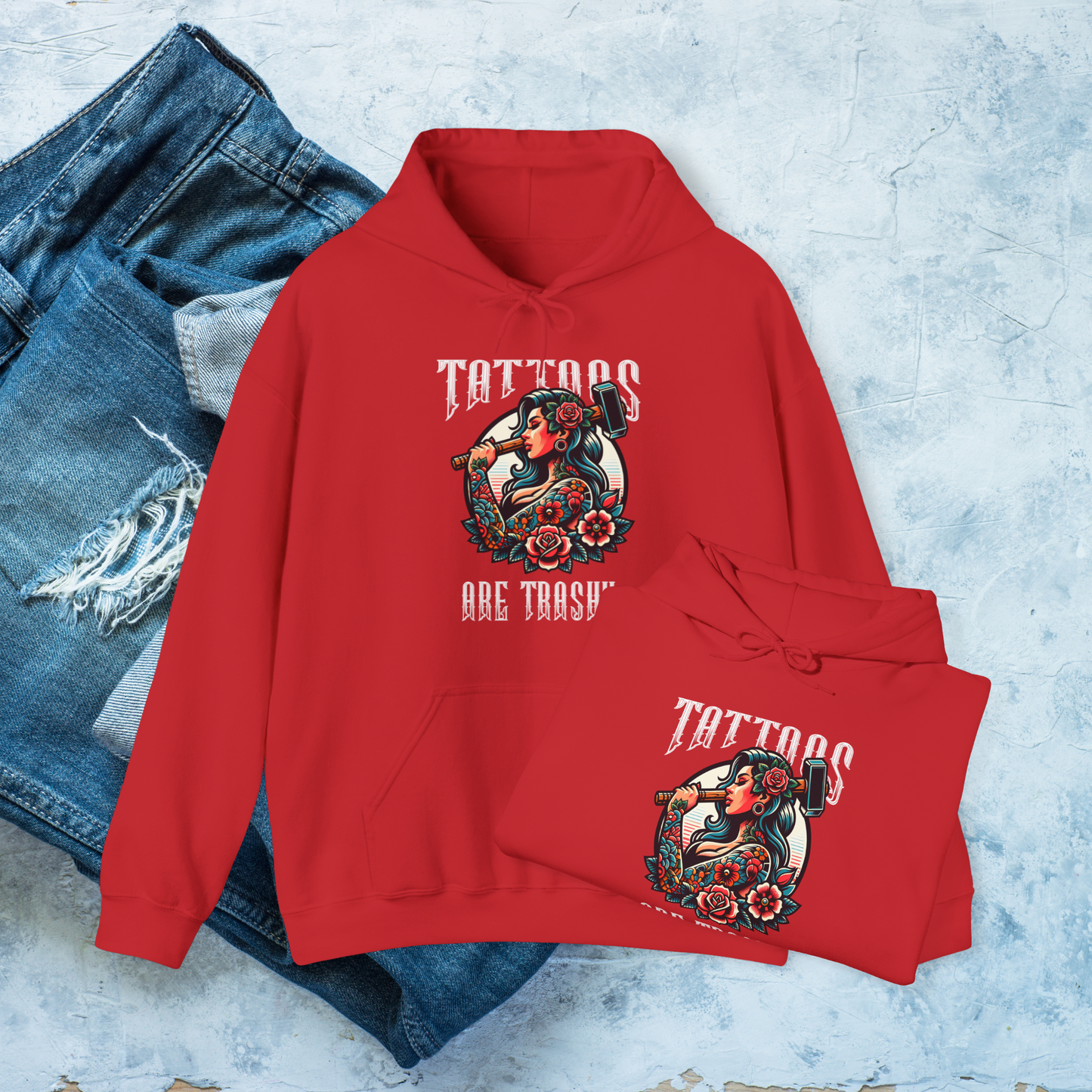 Tattoos Are Trashy Hoodie, Funny Tattoo Lover Pullover, Bold Graphic Sweatshirt
