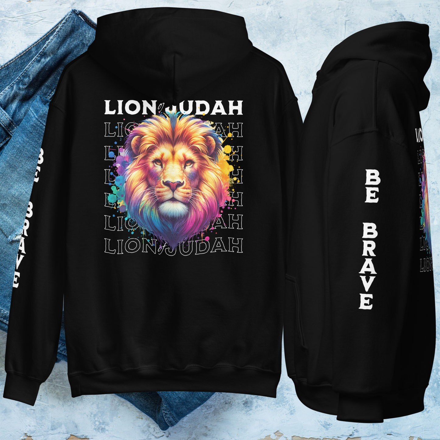 Lion of Judah Christian Sweatshirt, Inspirational Religious Apparel, Bold and Vibrant Lion Hoodie, Faith-Based Clothing Hooded Sweatshirt