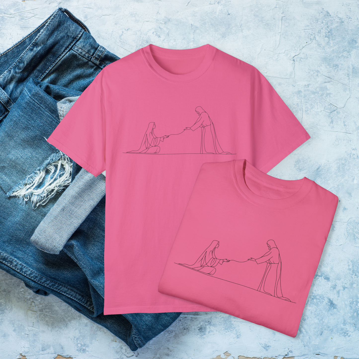 Minimalist Jesus and Woman T-Shirt, Your faith has healed you T-Shirt, Faith-Based Christian Tee, Inspirational Bible Shirt, Religious Line Art Tee
