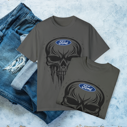 Skull T-Shirt, Dripping Skull Automotive Graphic Tee, Bold Car Enthusiast Shirt, Perfect Apparel for Ford Fans