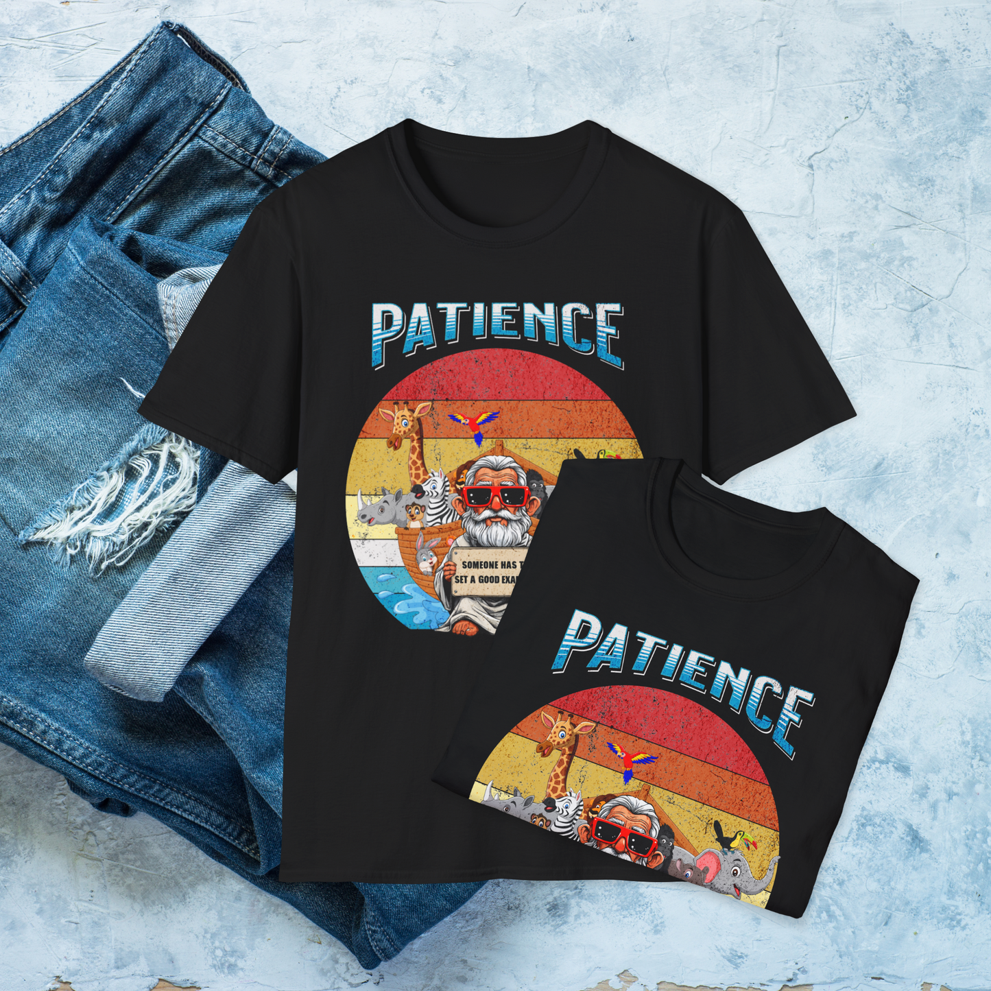 Vintage Patience Noah's Ark T-Shirt, Good Example Quote Tee, Animal Lovers Shirt, Humorous Bible Verse Tee, Retro Patience Graphic Shirt