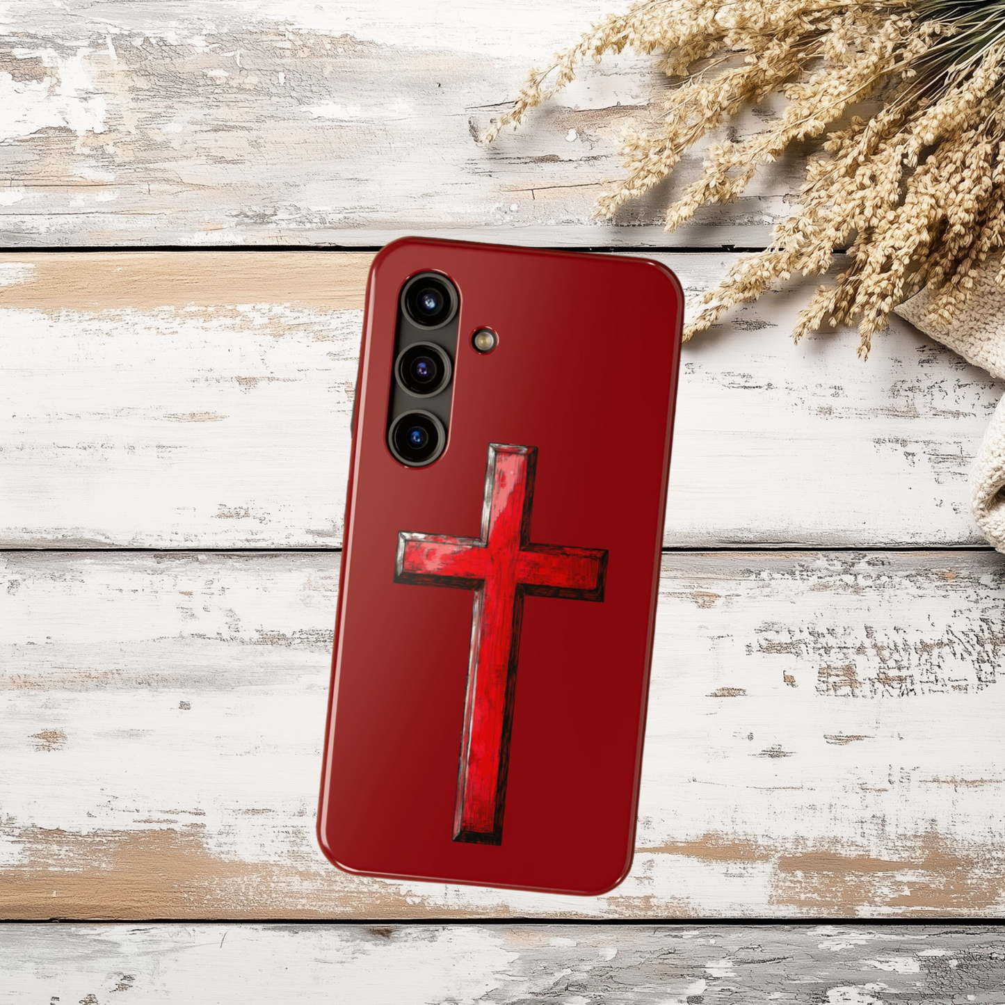 Bold Red Cross Phone Case, iPhone Case, Samsung Case, Christian Faith Protective Case, Minimalist Religious Design, Durable Cover