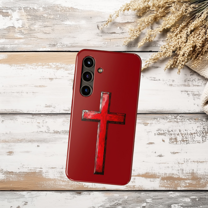 Bold Red Cross Phone Case, iPhone Case, Samsung Case, Christian Faith Protective Case, Minimalist Religious Design, Durable Cover