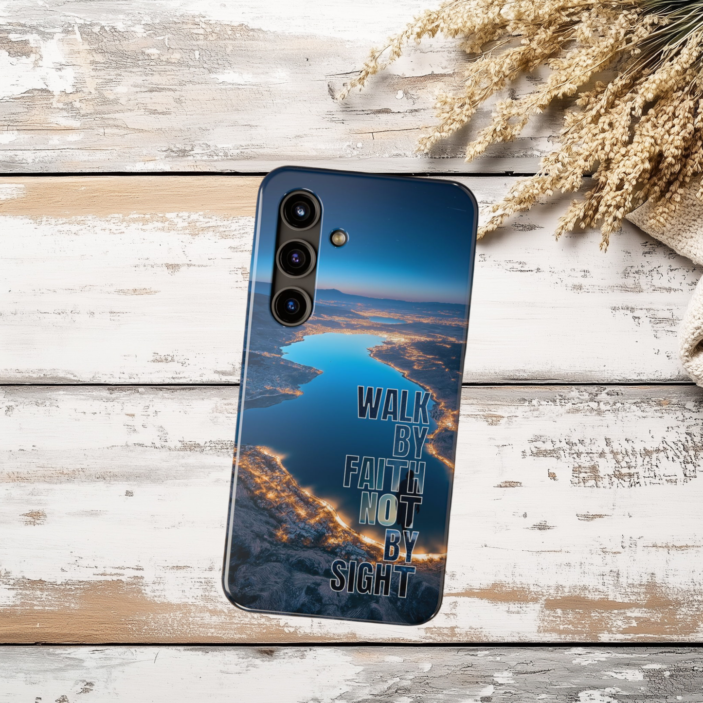Walk by Faith Not by Sight Phone Case, Christian Tough Phone Cover, The Sea of Galilee, Israel, Inspirational Bible Verse Case for iPhone & Samsung