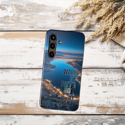 Walk by Faith Not by Sight Phone Case, Christian Tough Phone Cover, The Sea of Galilee, Israel, Inspirational Bible Verse Case for iPhone & Samsung