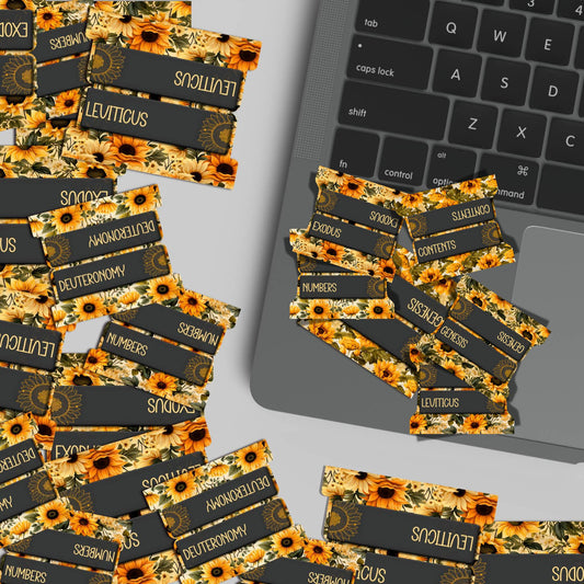 Sunflower Bible Tabs, Christian Planner Tabs, Bible Book Dividers, Floral Bible Accessories, Scripture Study Tabs