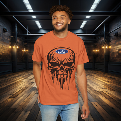 Skull T-Shirt, Dripping Skull Automotive Graphic Tee, Bold Car Enthusiast Shirt, Perfect Apparel for Ford Fans