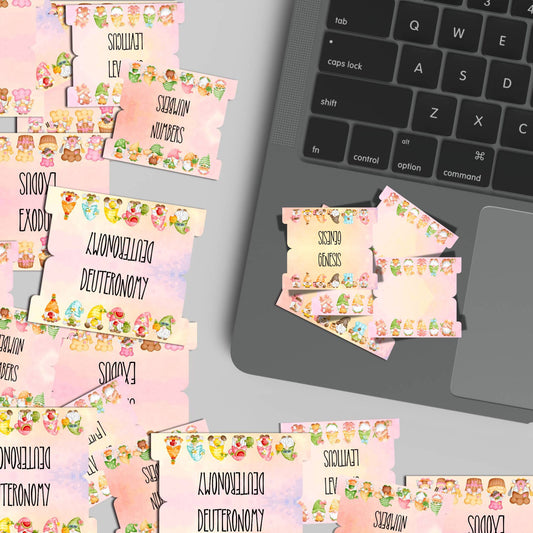 Watercolor Gnome Bible Tabs, Pastel Bible Book Tabs, Scripture Divider Tabs, Bible Journaling Tabs