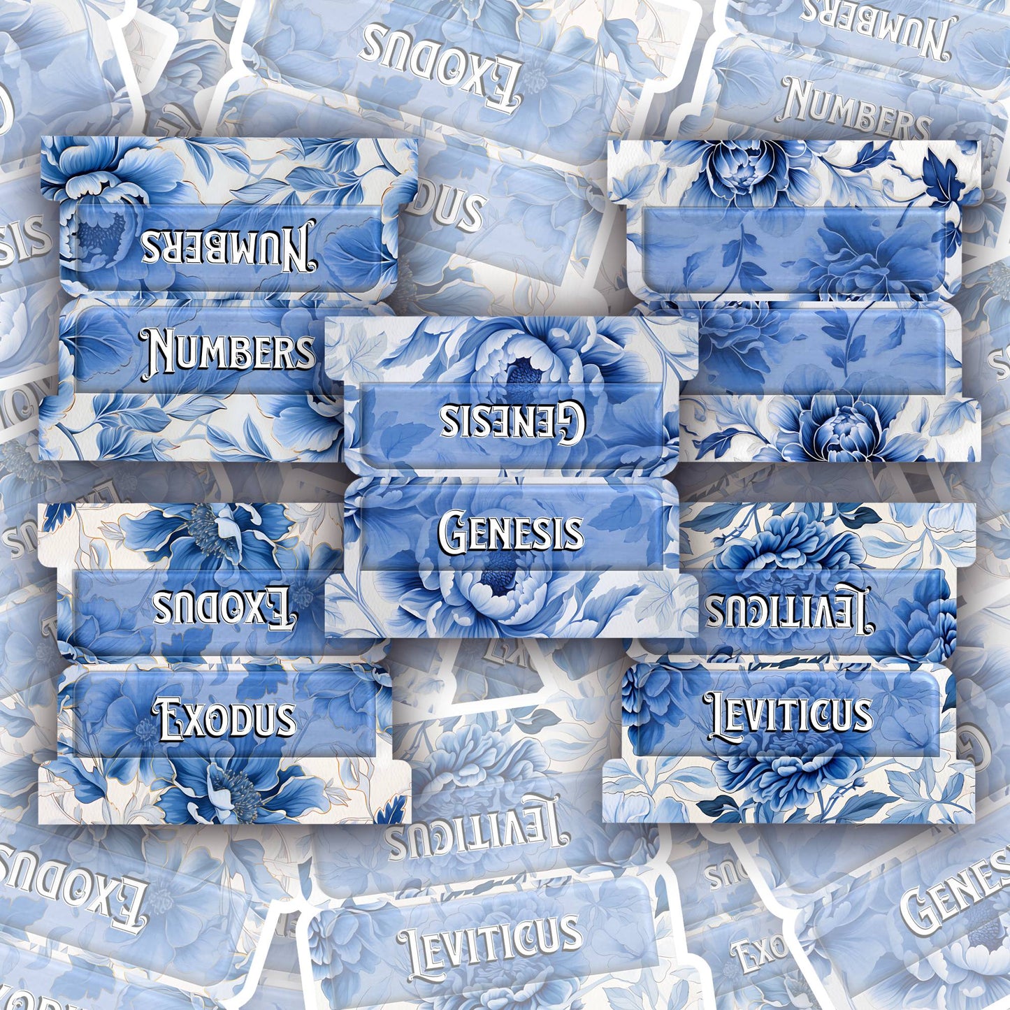 Blue Regal Floral Bible Tabs, Elegant Scripture Tab Set for Women, Bible Book Dividers, Christian Planner Accessories