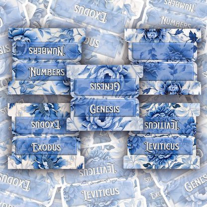 Blue Regal Floral Bible Tabs, Elegant Scripture Tab Set for Women, Bible Book Dividers, Christian Planner Accessories