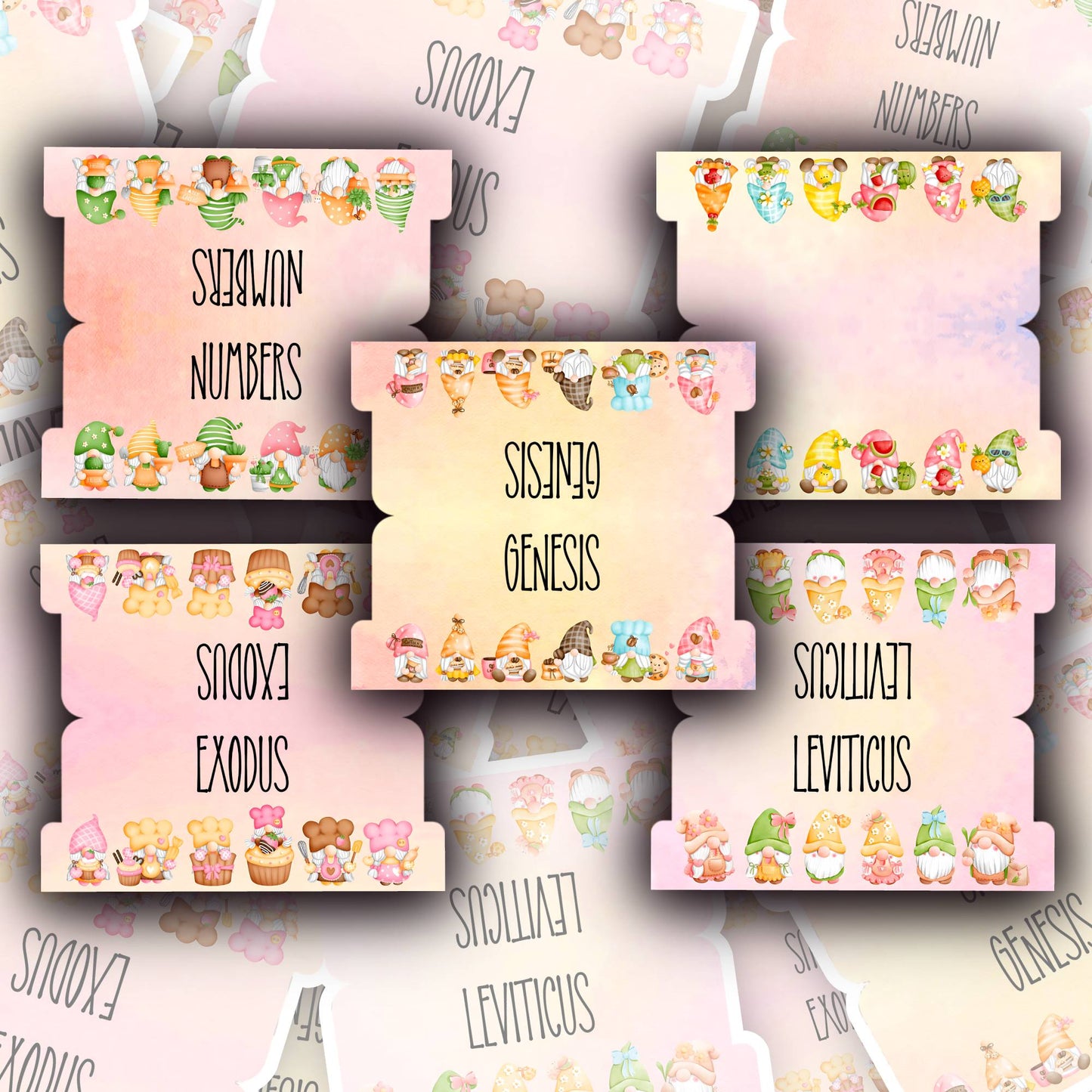 Watercolor Gnome Bible Tabs, Pastel Bible Book Tabs, Scripture Divider Tabs, Bible Journaling Tabs