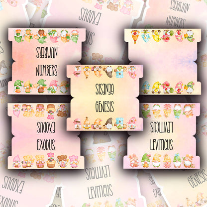 Watercolor Gnome Bible Tabs, Pastel Bible Book Tabs, Scripture Divider Tabs, Bible Journaling Tabs