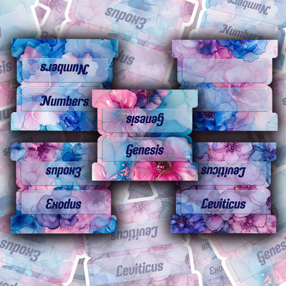 Floral Alcohol Ink Bible Tabs, Bible Book Tabs, Scripture Divider Tabs, Floral Themed Bible Tabs