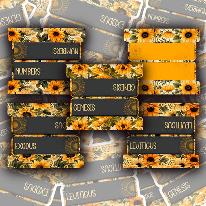 Sunflower Bible Tabs, Christian Planner Tabs, Bible Book Dividers, Floral Bible Accessories, Scripture Study Tabs