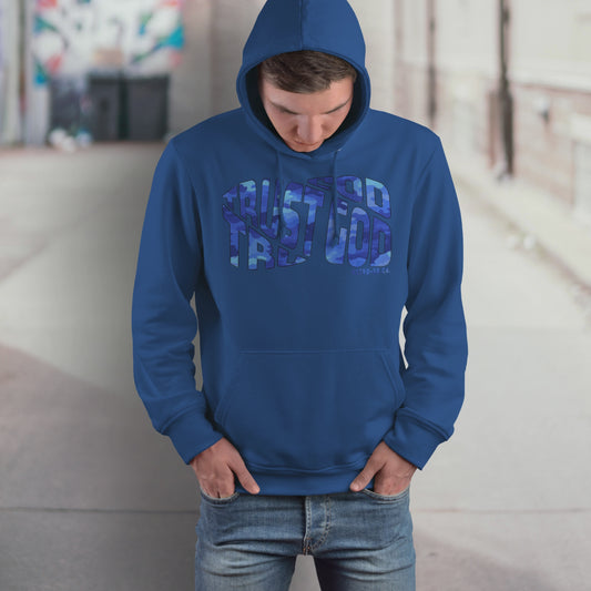 Trust God Camo Hoodie, Christian Faith Heavy Blend Sweatshirt, MSTRD•SD Co. Bold Graphic Pullover, Unisex Scripture Hoodie, Religious Streetwear