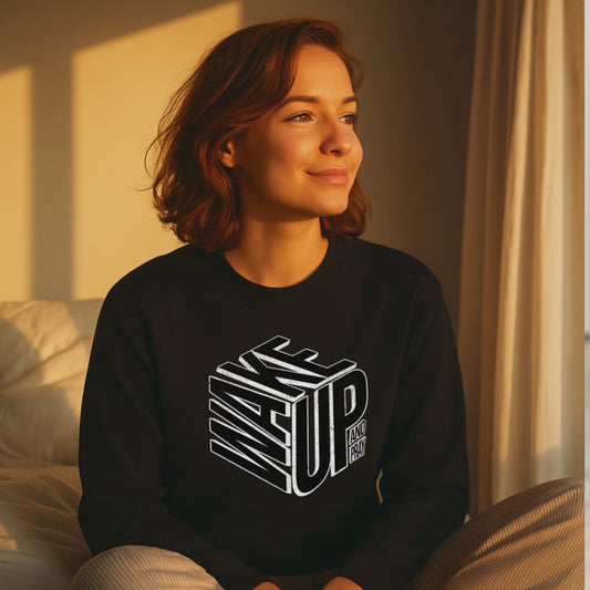 Wake Up and Pray Sweatshirt, Christian Faith Crewneck, Black Bold Typography Jesus Sweater, Unisex Heavy Blend Prayer Shirt